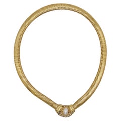 Christian Dior Vintage 1980er Jahre Halskette aus Gold mit ovalen Perlen und Kristallen und Kupferknöpfen