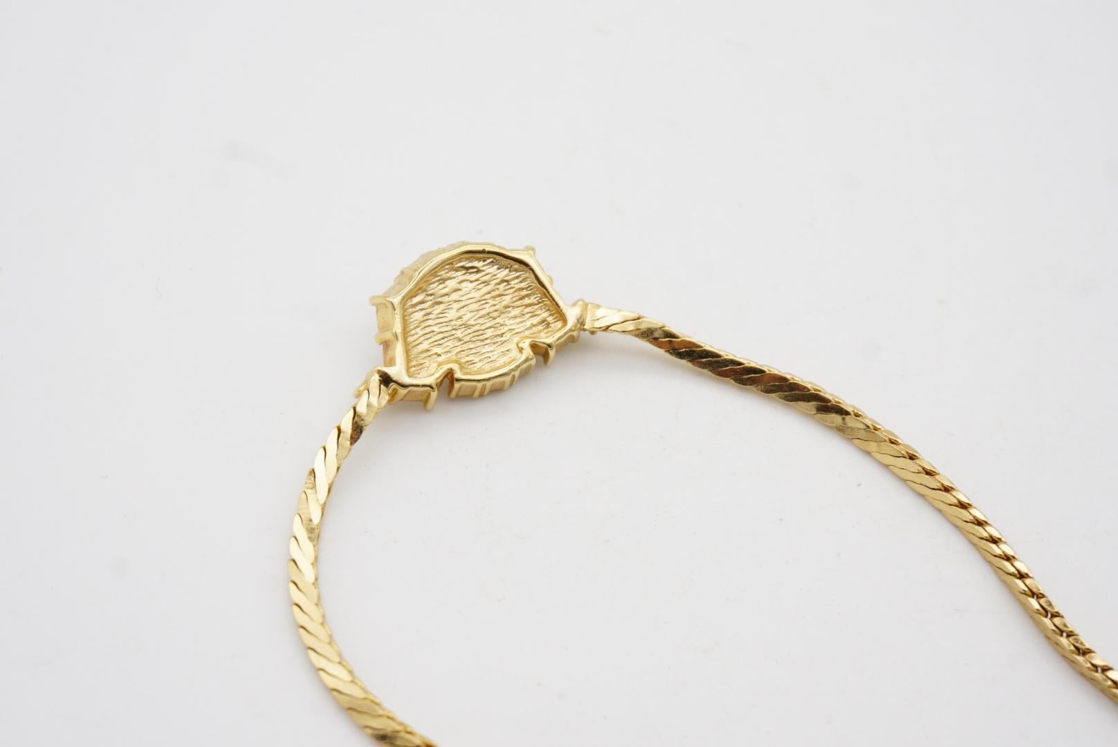 Christian Dior Vintage 1980er Jahre Oval Perle Blume Kristalle Gold Anhänger Halskette im Angebot 6