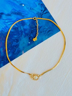 Christian Dior Vintage 1980s Oval Pearl Flower Crystals Gold Pendant Necklace
