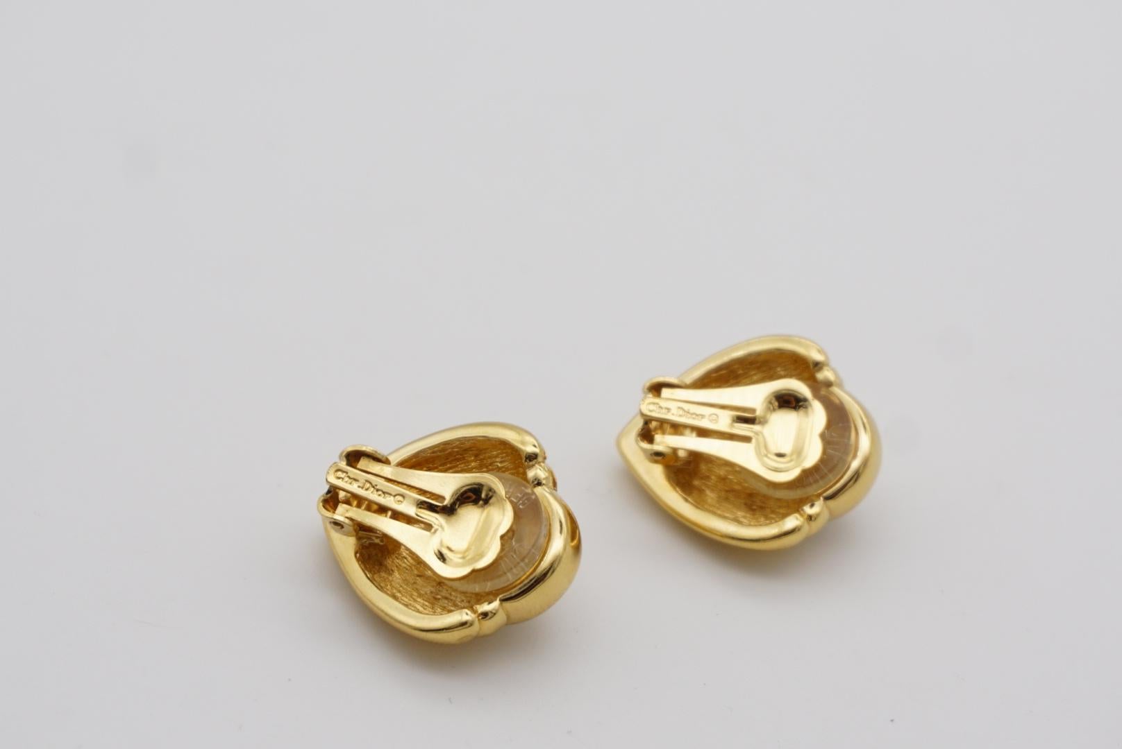Christian Dior Vintage 1980s Oval Tear Water Drop Crystals Gold Clip Earrings For Sale 4