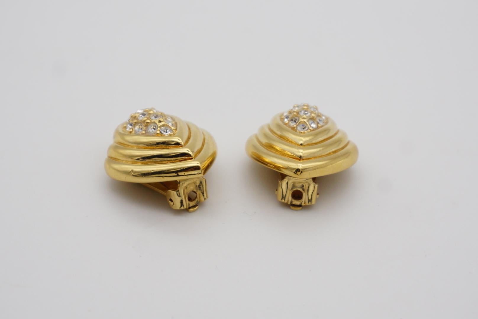 Christian Dior Vintage 1980s Oval Tear Water Drop Crystals Gold Clip Earrings For Sale 2
