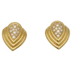 Christian Dior Retro 1980s Oval Tear Water Drop Crystals Gold Clip Earrings