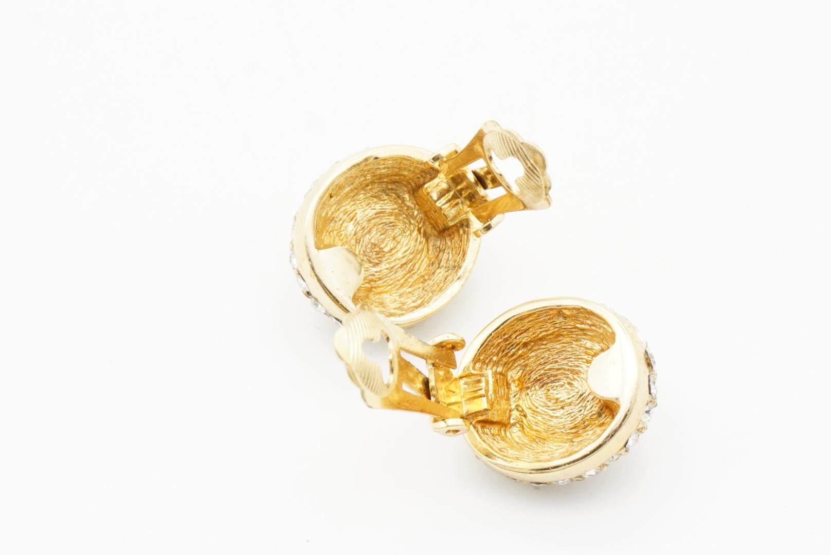 Christian Dior Vintage 1980s Oval White Pearl Shining Crystals Clip On Earrings For Sale 8