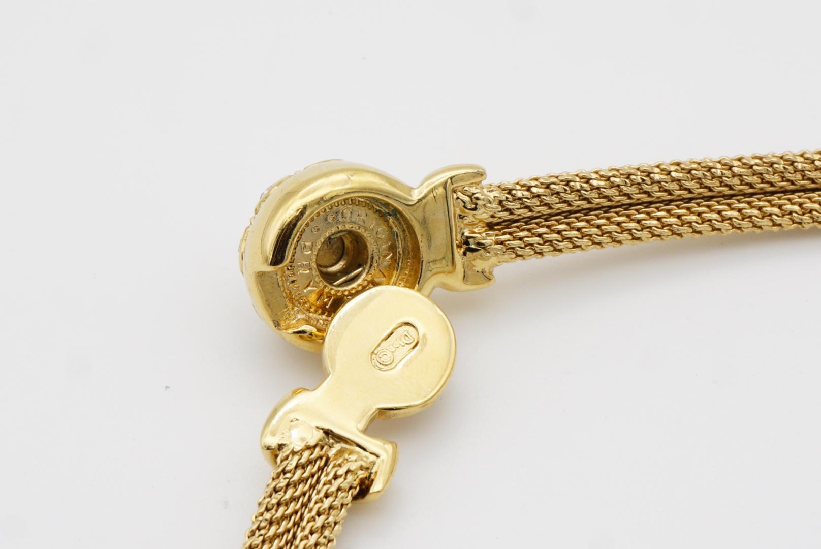 Christian Dior Vintage 1980er Jahre Perle Quadratische Kristalle Knopf Omega Mesh Halskette im Angebot 6