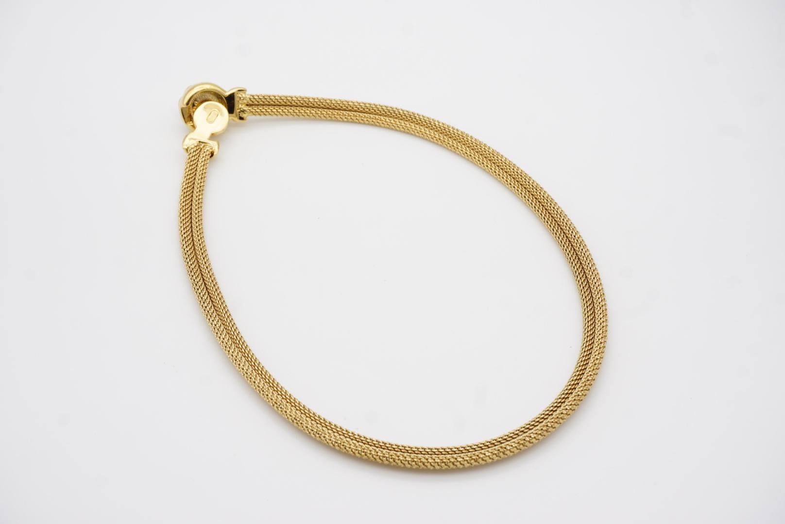 Christian Dior Vintage 1980er Jahre Perle Quadratische Kristalle Knopf Omega Mesh Halskette im Angebot 7