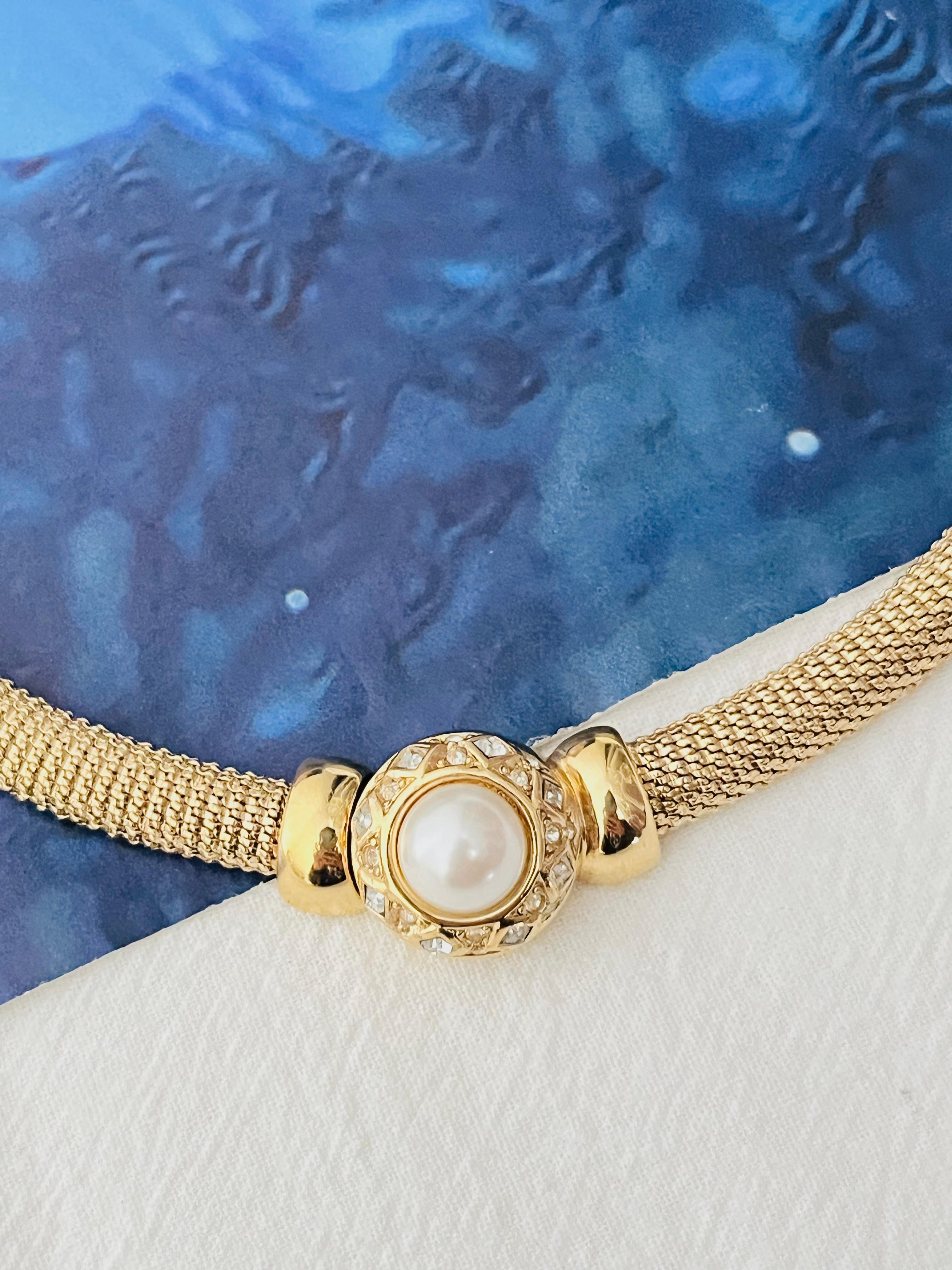 Christian Dior Vintage 1980er Jahre Perle Quadratische Kristalle Knopf Omega Mesh Halskette für Damen oder Herren im Angebot