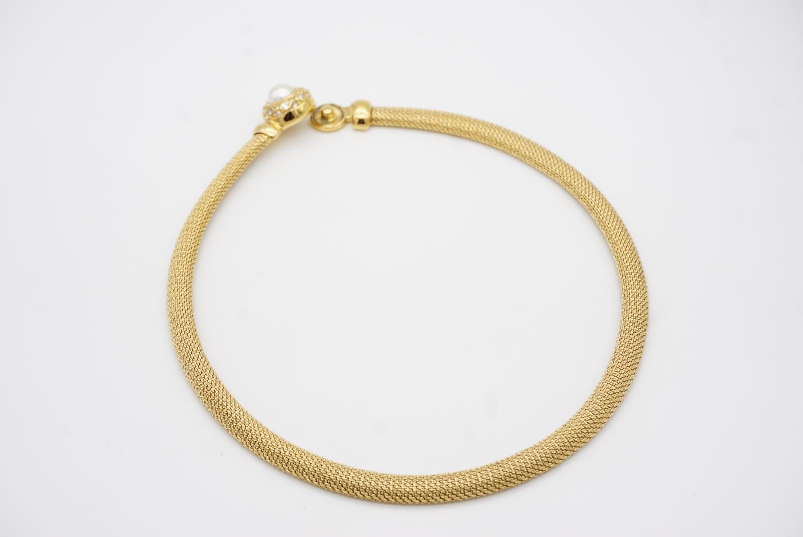 Christian Dior Vintage 1980er Jahre Perle Quadratische Kristalle Knopf Omega Mesh Halskette im Angebot 4