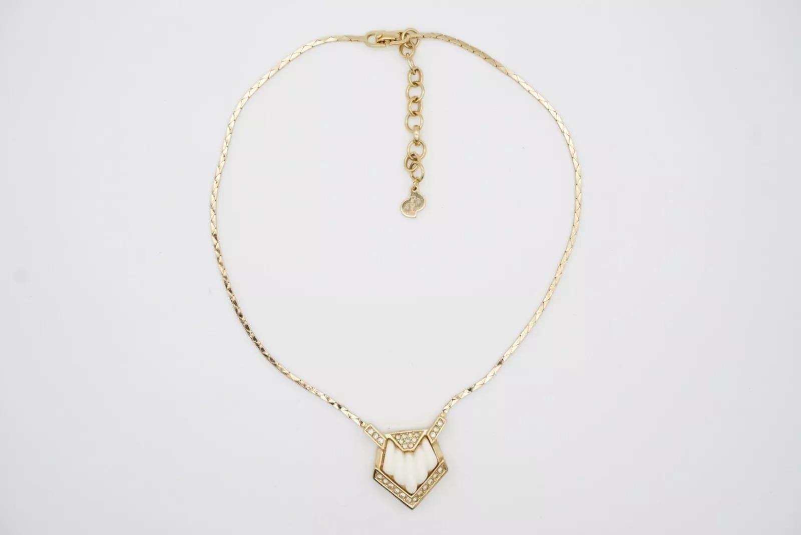 Christian Dior Vintage 1980s Pentagon Triangle White Pendant Crystals Necklace For Sale 8