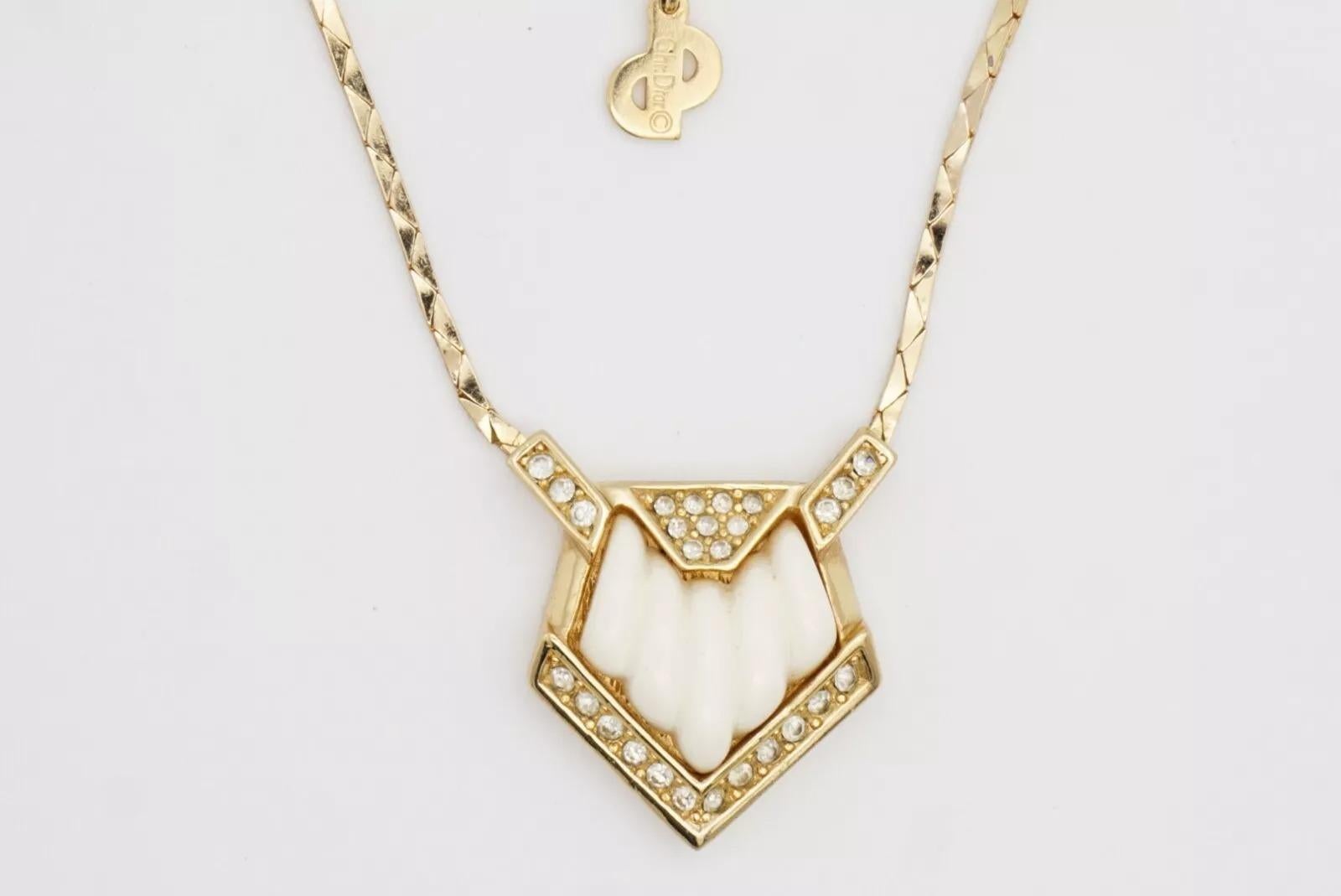 Christian Dior Vintage 1980s Pentagon Triangle White Pendant Crystals Necklace For Sale 9