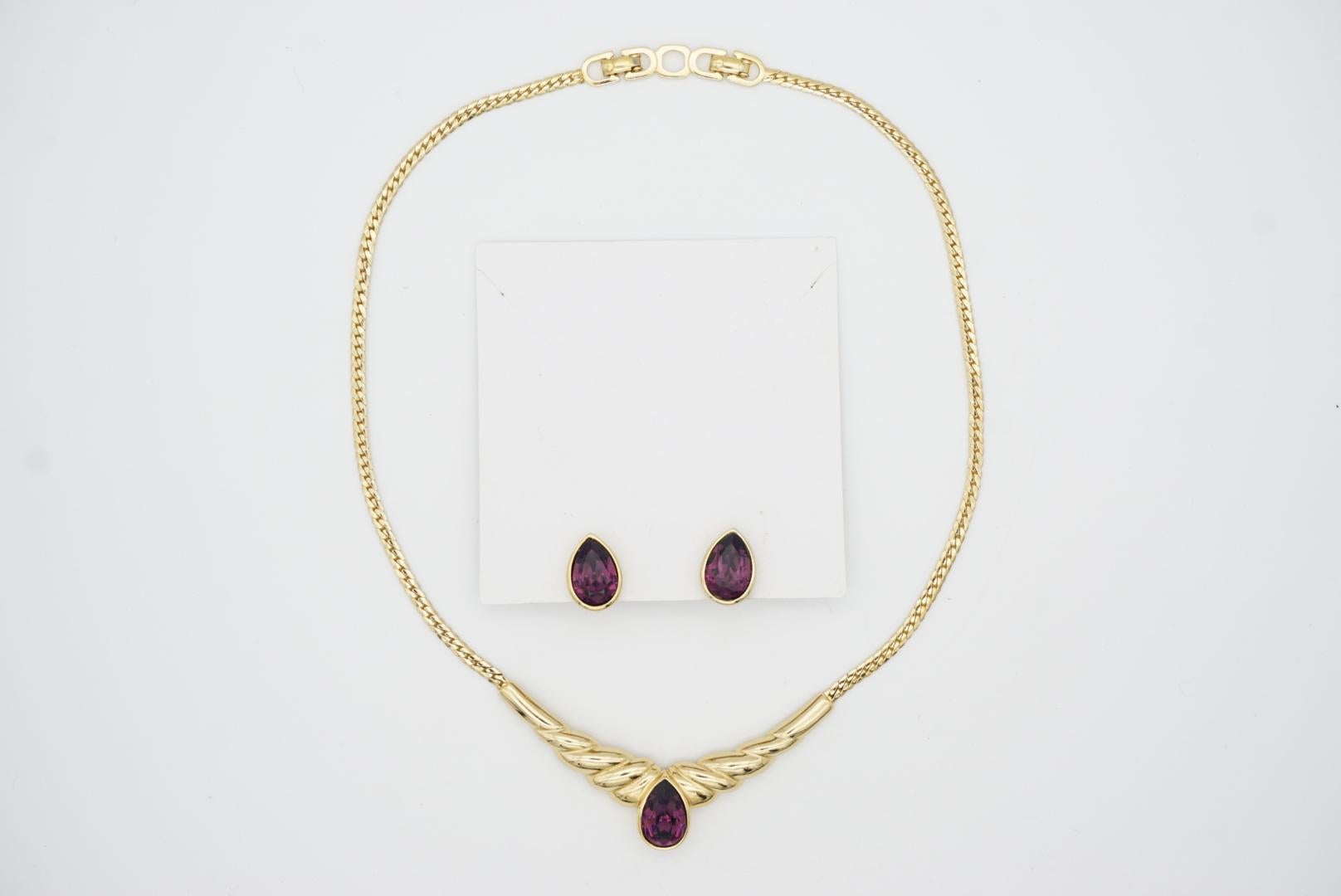 Christian Dior Vintage 1980s Purple Amethyst Tear Drop Pendant Jewellery Set For Sale 3