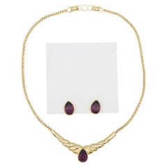 Christian Dior Vintage 1980s Purple Amethyst Tear Drop Pendant Jewellery Set