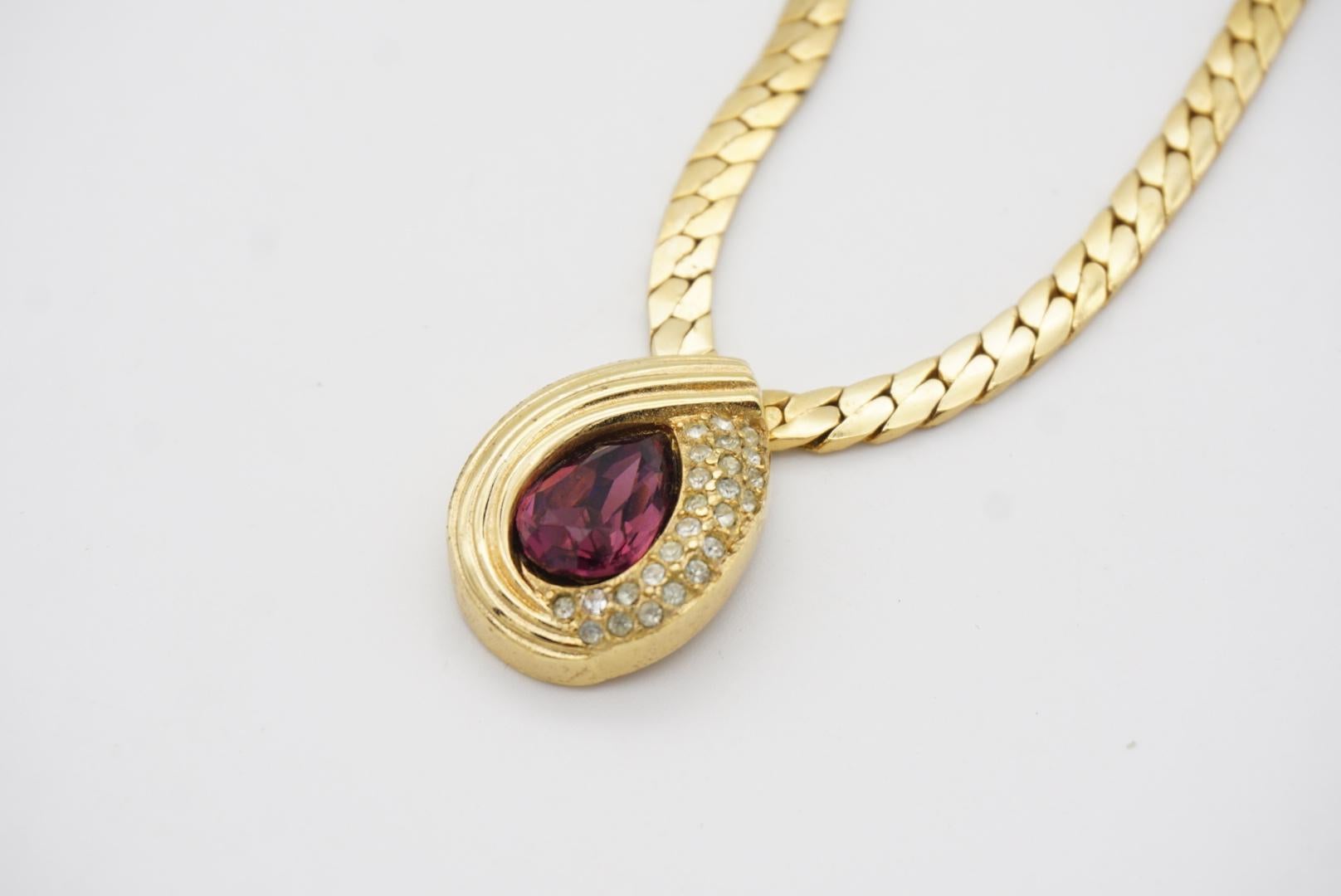Christian Dior Vintage 1980s Purple Crystal Amethyst Tear Drop Pendant Necklace For Sale 5