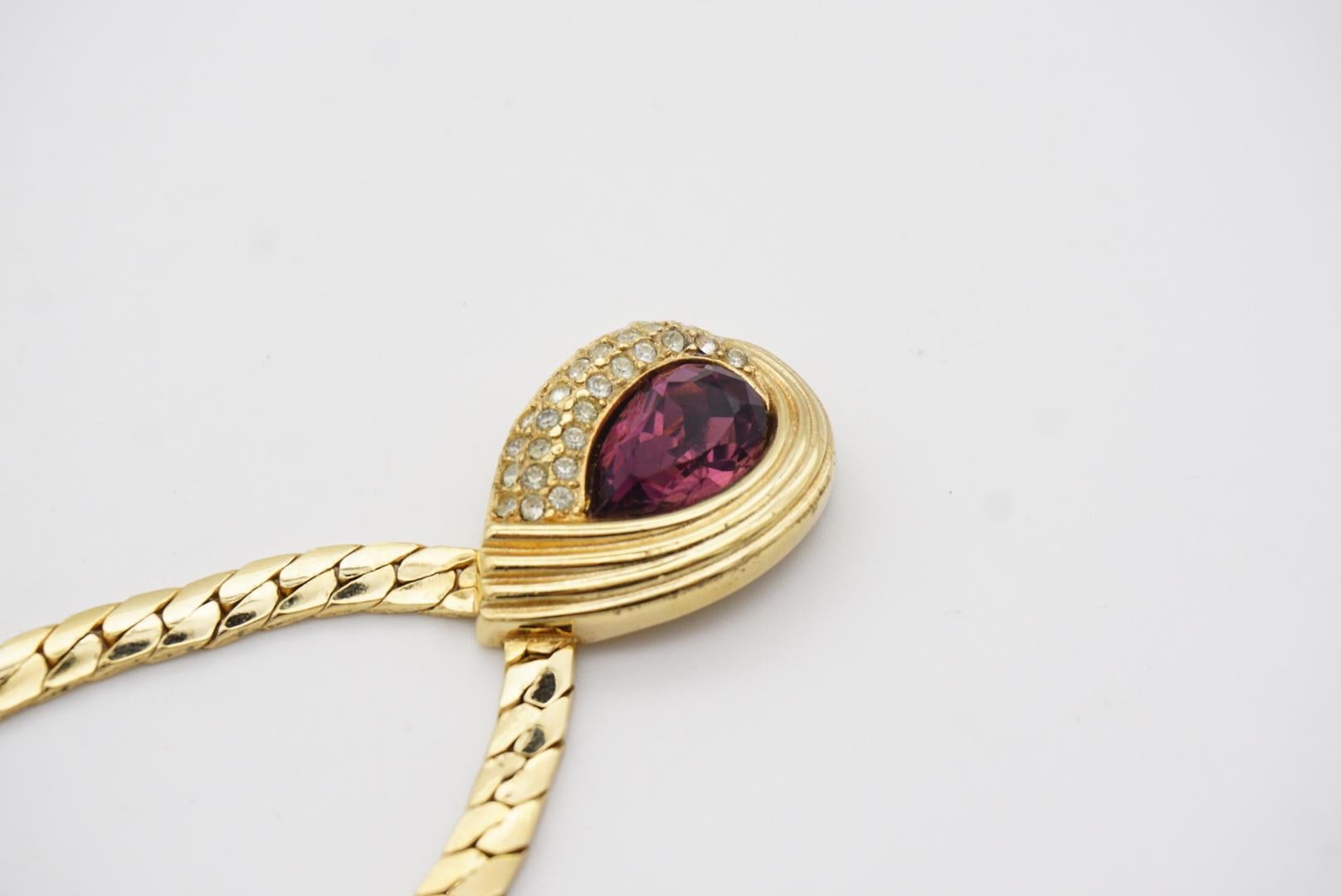 Christian Dior Vintage 1980s Purple Crystal Amethyst Tear Drop Pendant Necklace For Sale 6
