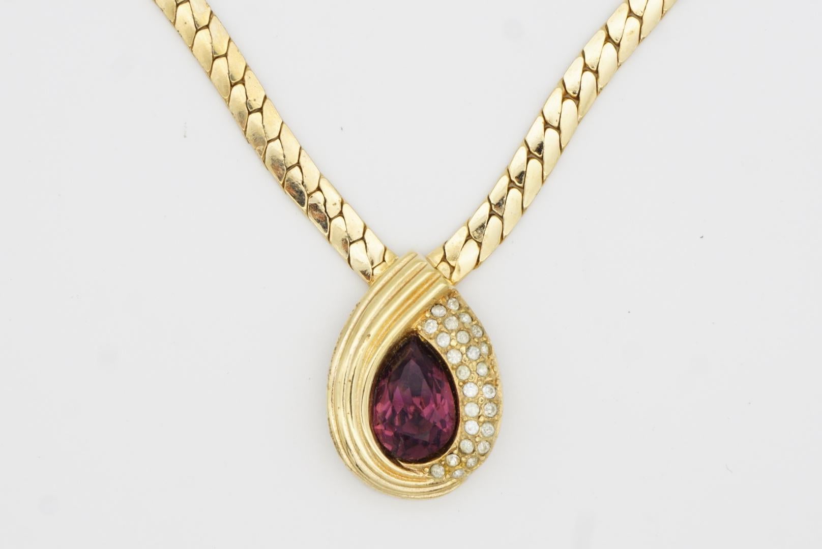 Christian Dior, collier pendentif en forme de goutte d'eau en cristal violet et améthyste, années 1980 en vente 3