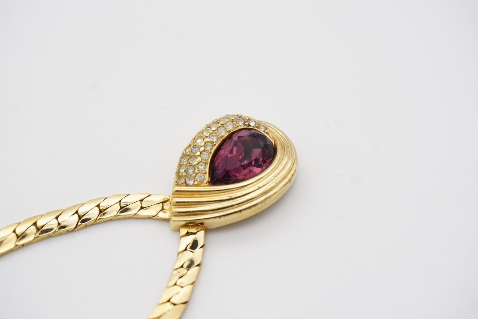 Christian Dior Vintage 1980s Purple Crystal Amethyst Tear Drop Pendant Necklace For Sale 3
