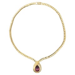 Christian Dior Vintage 1980s Purple Crystal Amethyst Tear Drop Pendant Necklace