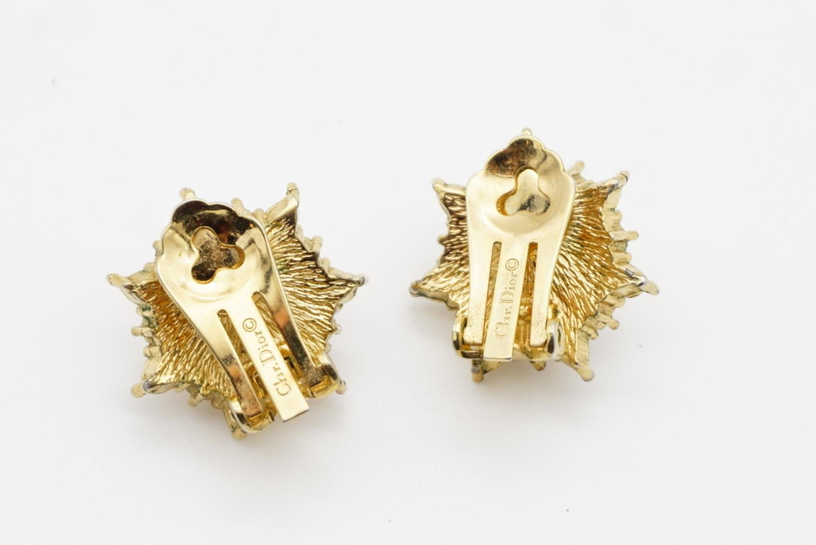 Christian Dior Vintage 1980s Radiant Flower Snowflake Pearl Crystals Earrings For Sale 6