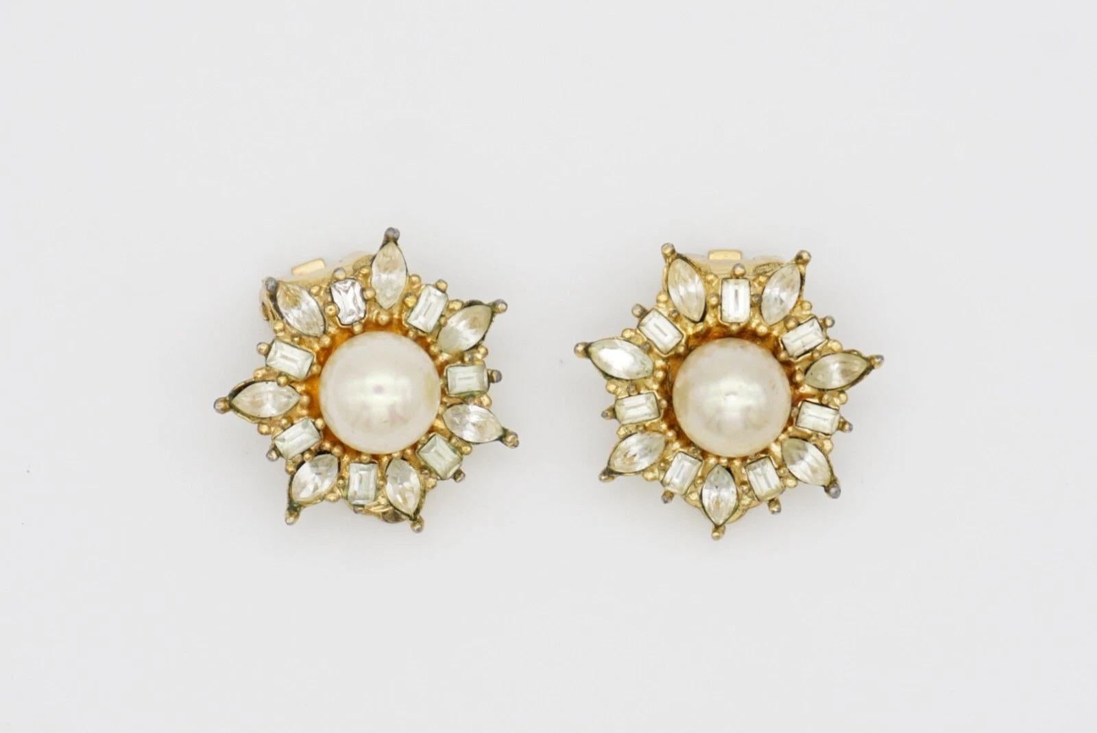 Christian Dior Vintage 1980er Jahre strahlende Blumen-Schneeflocken-Perlen-Kristallen-Ohrringe im Angebot 10