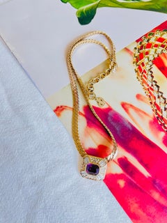 Christian Dior Vintage Oktagon Amethyst Rechteck Kristall Dome Anhänger Halskette