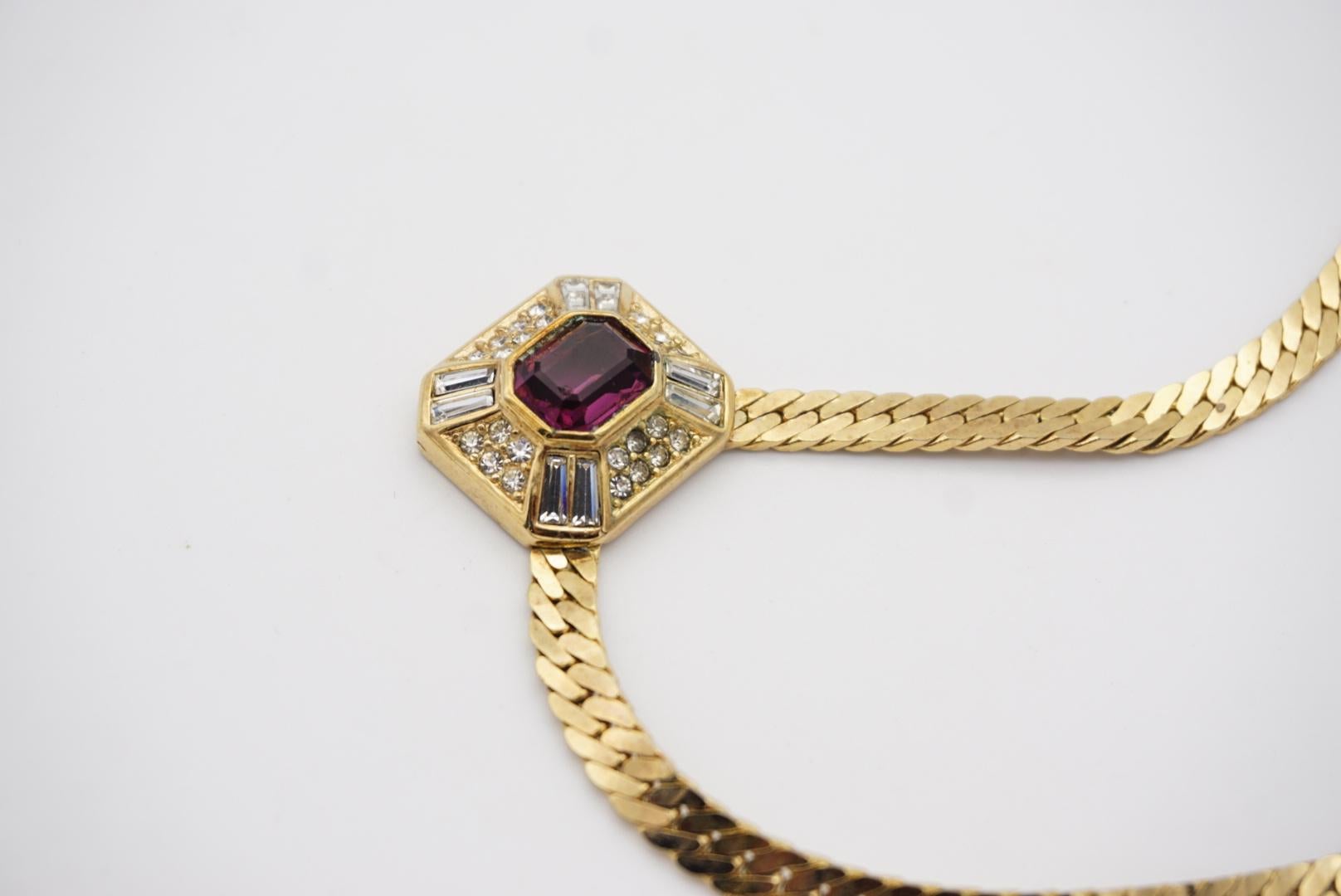 Art Nouveau Christian Dior Vintage 1980s Rectangle Amethyst Purple Crystal Pendant Necklace For Sale