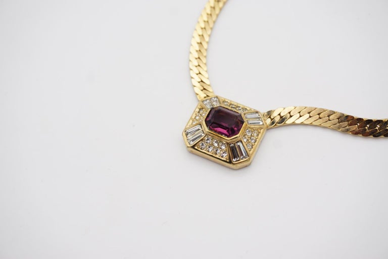 Christian Dior Vintage 1980s Rectangle Amethyst Purple Crystal Pendant