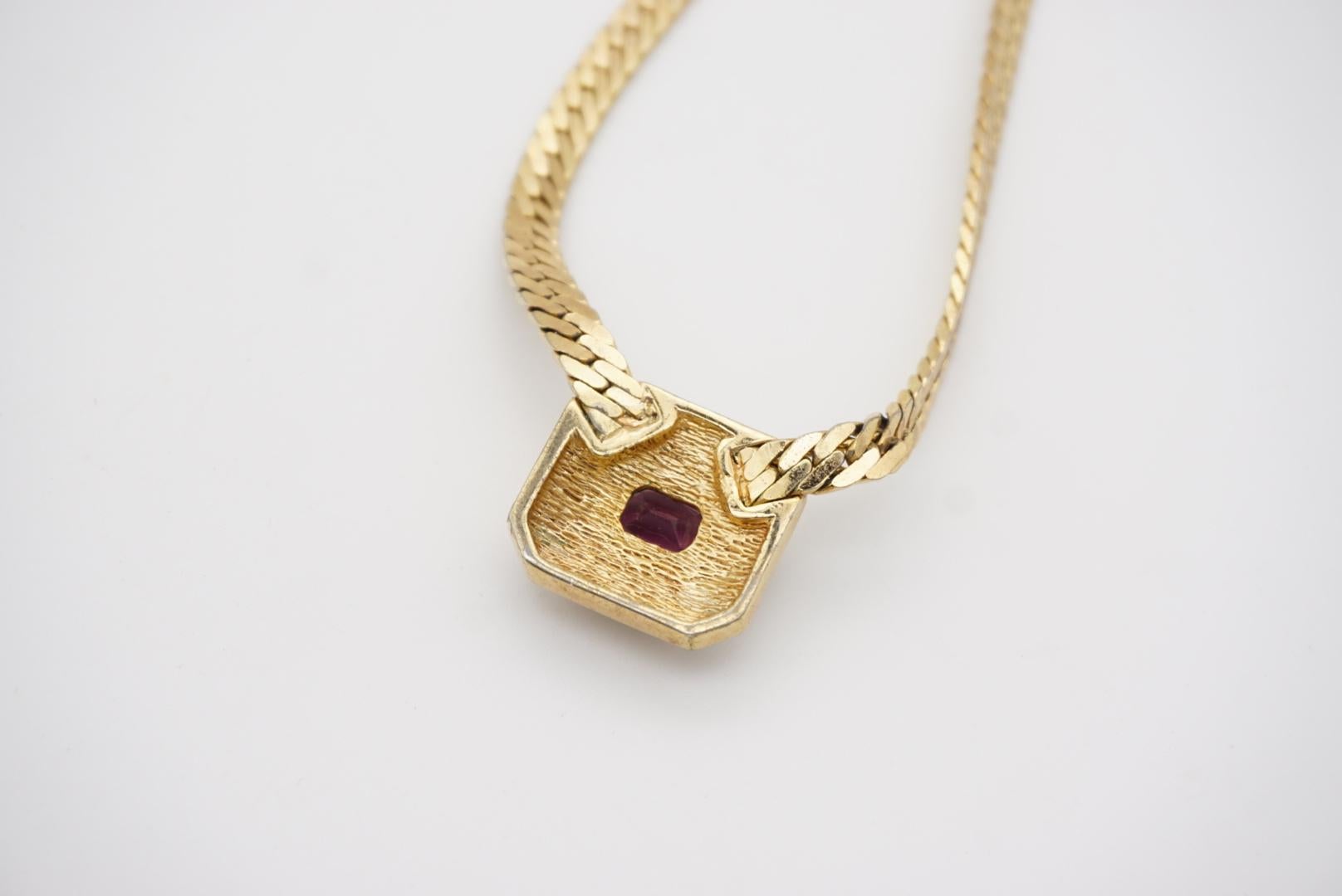 Women's Christian Dior Vintage 1980s Rectangle Amethyst Purple Crystal Pendant Necklace For Sale