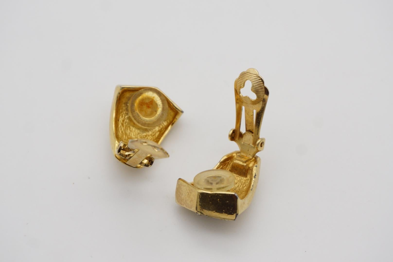 Christian Dior Vintage 1980s Rectangle Teardrop Leaf Crystal Gold Clips Earrings 8