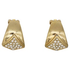 Christian Dior Vintage 1980s Rectangle Teardrop Leaf Crystal Gold Clip Earrings