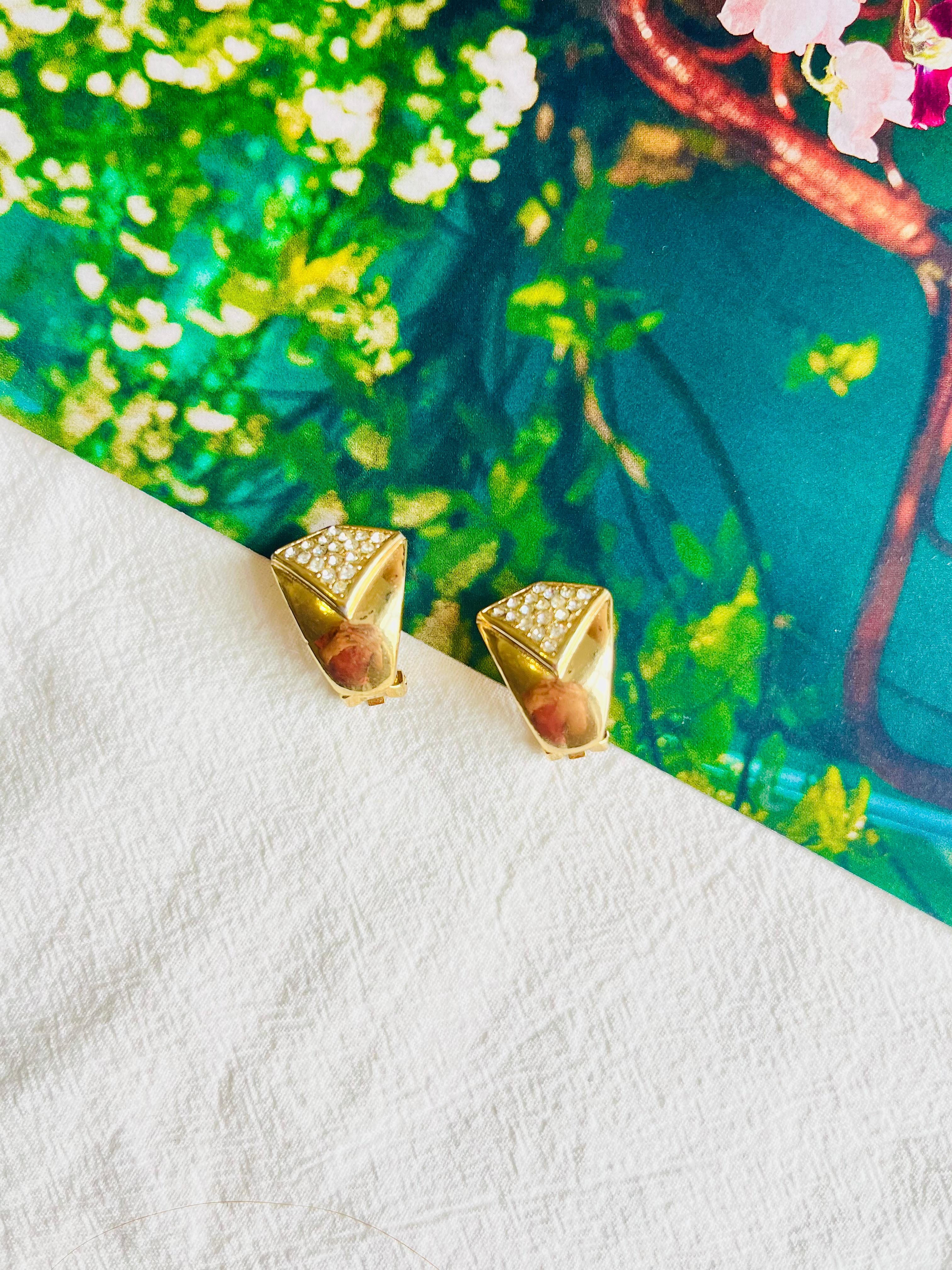 Christian Dior Vintage 1980s Rectangle Teardrop Leaf Crystal Gold Clips Earrings Bon état à Wokingham, England