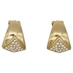 Christian Dior Vintage 1980s Rectangle Teardrop Leaf Crystal Gold Clips Earrings
