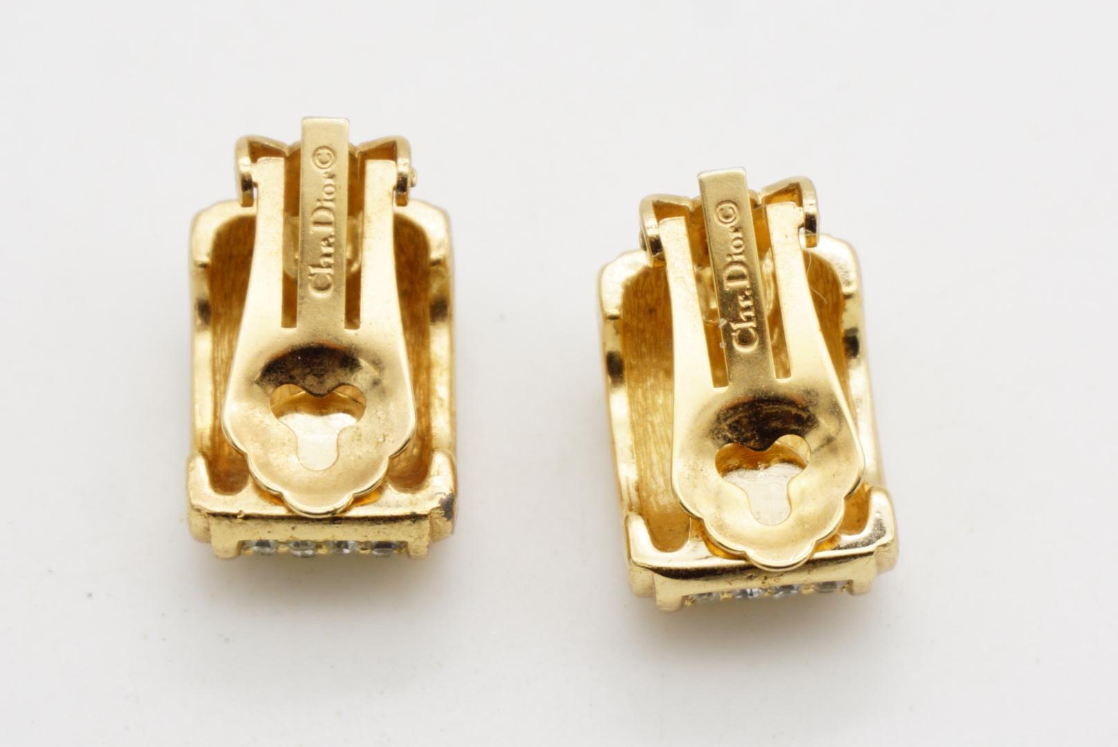 Christian Dior Vintage 1980s Rechteck Ganzkristalle Kuppel Gold Clip Ohrringe im Angebot 6