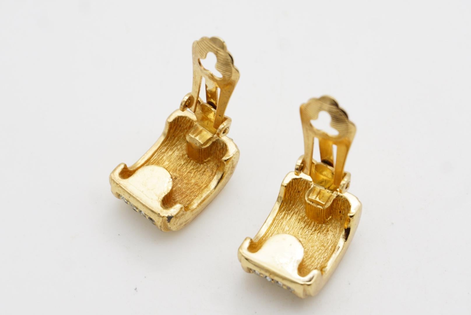 Christian Dior Vintage 1980s Rechteck Ganzkristalle Kuppel Gold Clip Ohrringe im Angebot 7