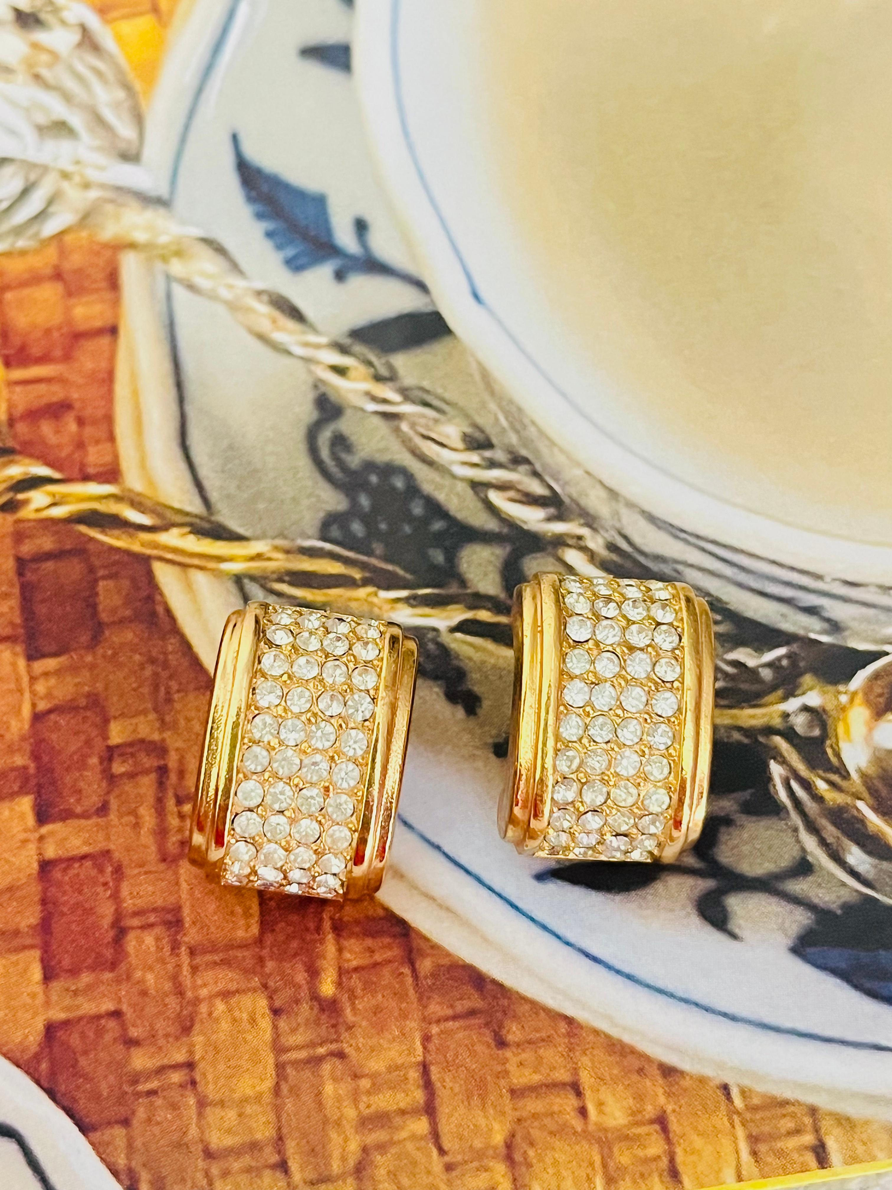 Christian Dior Vintage 1980s Rechteck Ganzkristalle Kuppel Gold Clip Ohrringe im Zustand „Hervorragend“ im Angebot in Wokingham, England