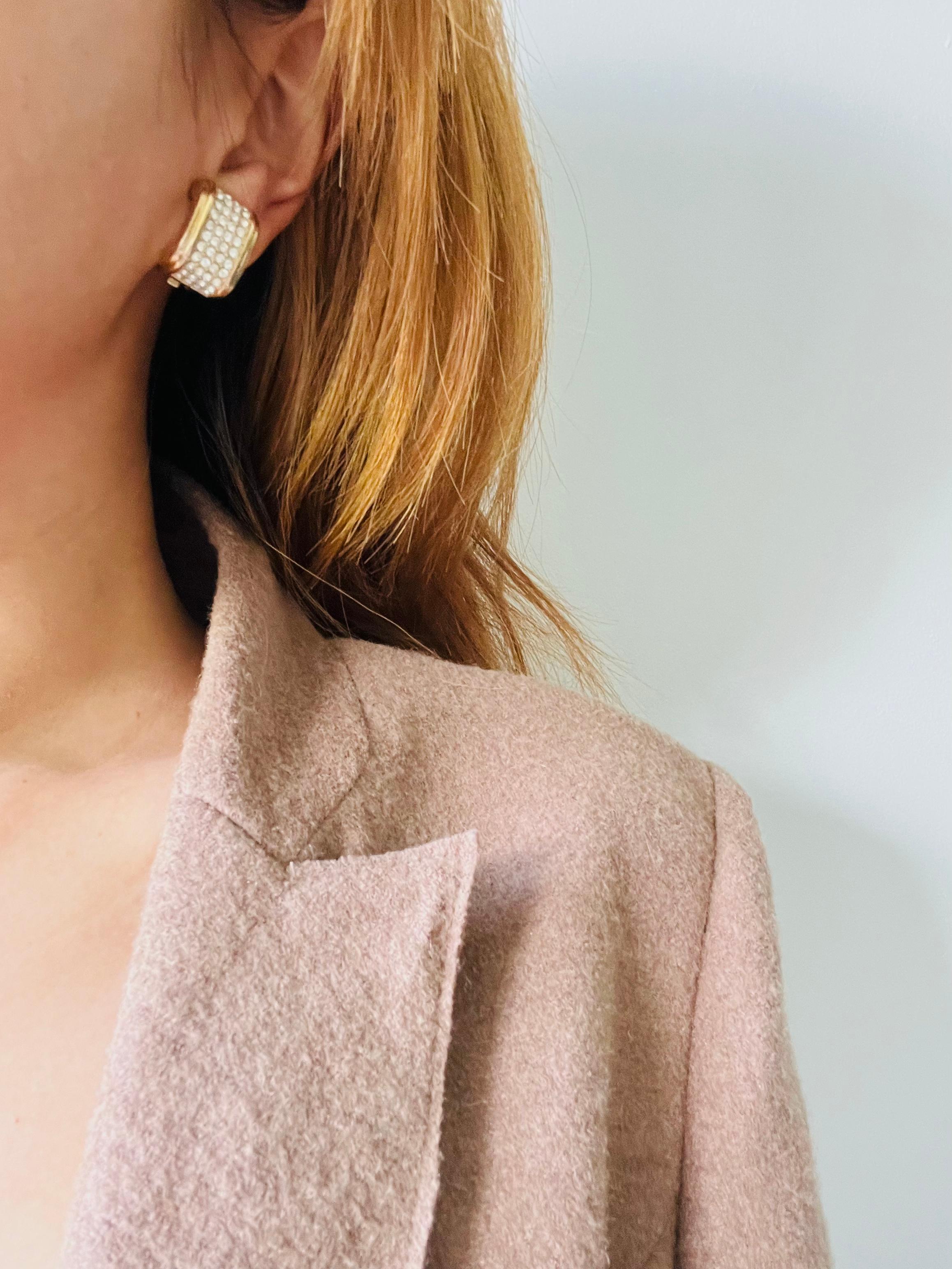 Christian Dior Vintage 1980s Rechteck Ganzkristalle Kuppel Gold Clip Ohrringe im Angebot 1