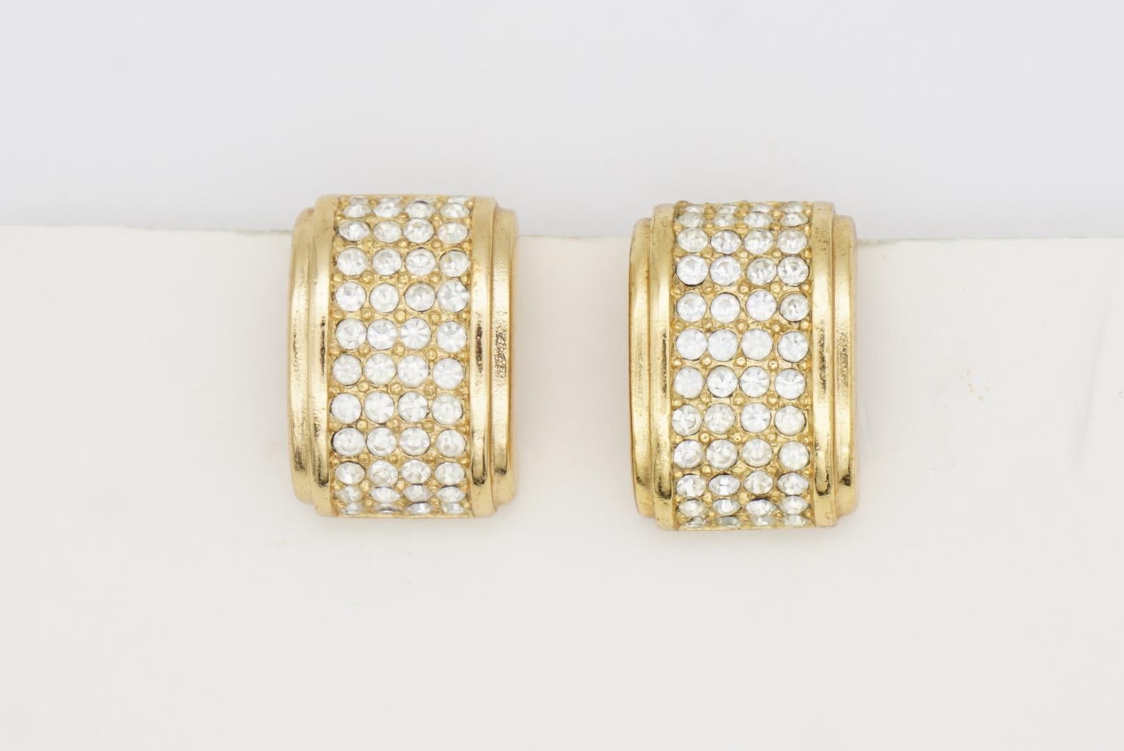 Christian Dior Vintage 1980s Rechteck Ganzkristalle Kuppel Gold Clip Ohrringe im Angebot 2