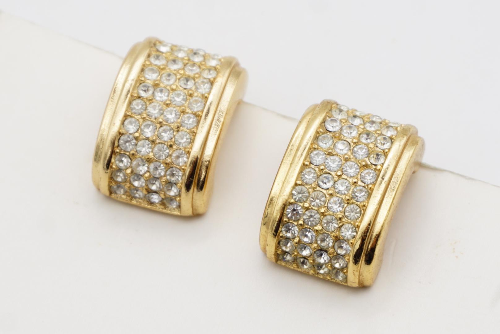 Christian Dior Vintage 1980s Rechteck Ganzkristalle Kuppel Gold Clip Ohrringe im Angebot 3