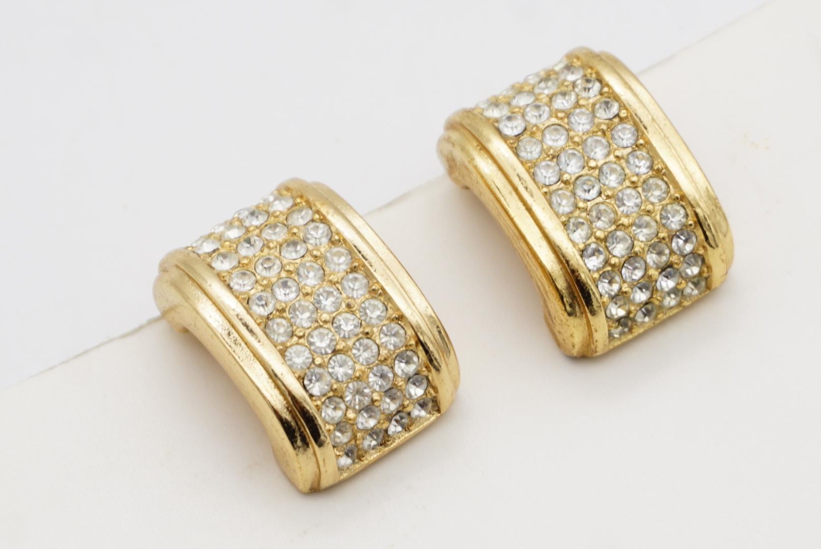 Christian Dior Vintage 1980s Rechteck Ganzkristalle Kuppel Gold Clip Ohrringe im Angebot 4