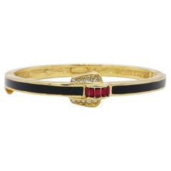 Christian Dior Vintage 1980 Rubis rouge cristaux clairs Bracelet or noir