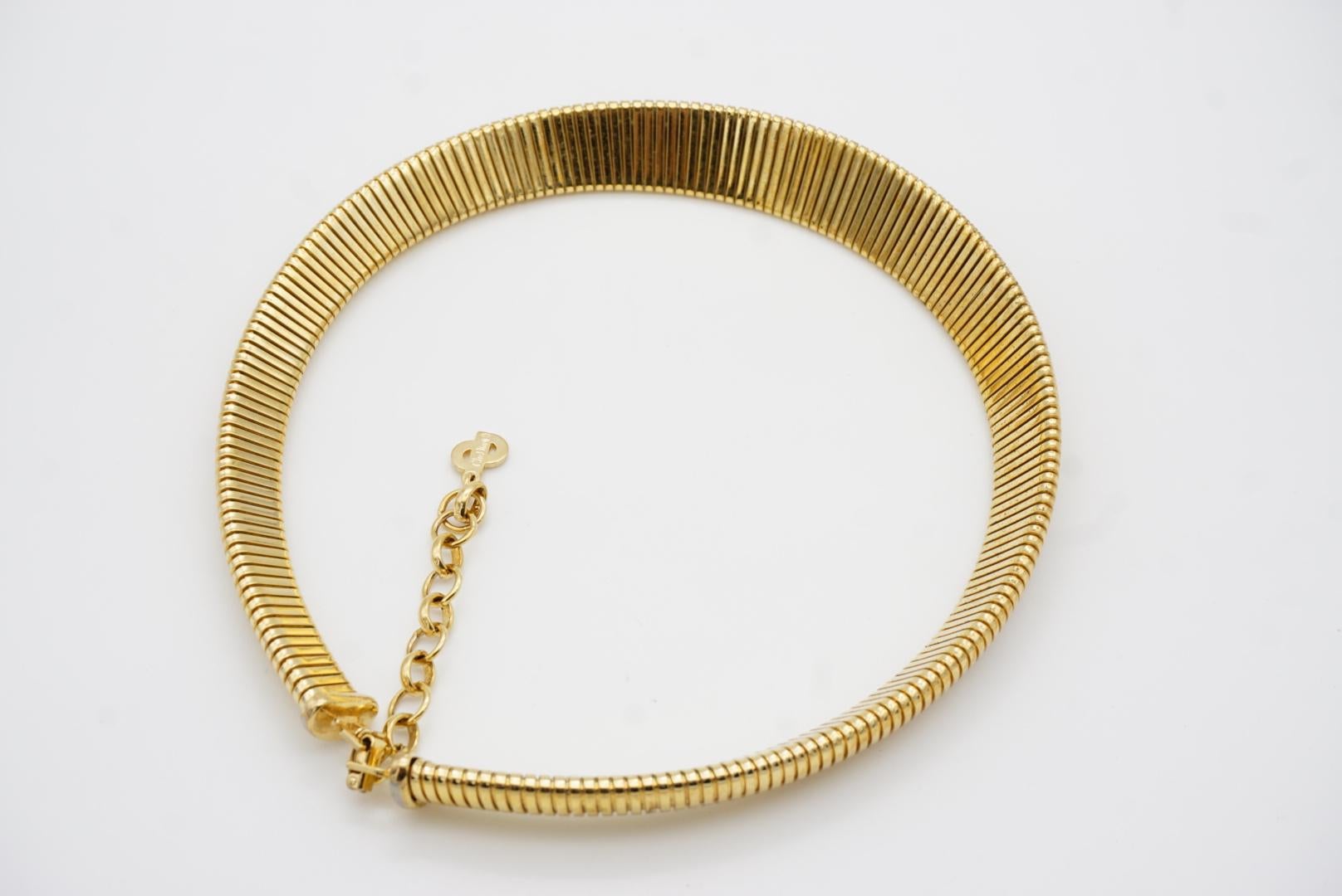 Christian Dior Vintage 1980 Ribbed Adjustable Omega Snake Choker Gold Necklace 5