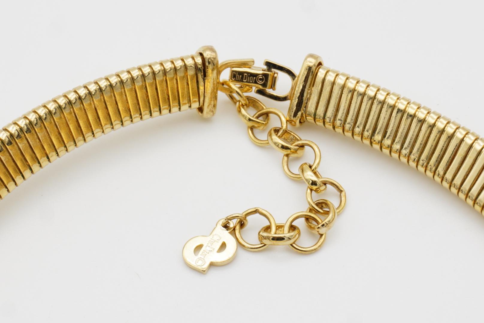 Christian Dior Vintage 1980 Ribbed Adjustable Omega Snake Choker Gold Necklace 6