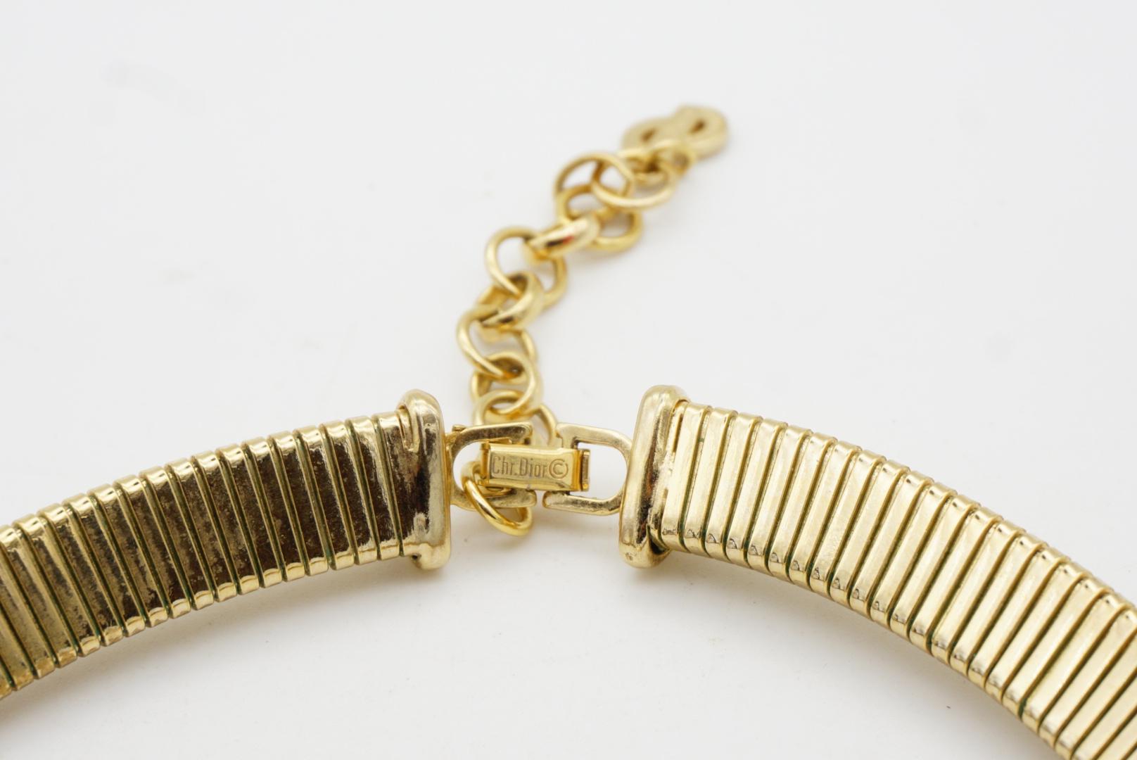Christian Dior Vintage 1980s Ribbed Adjustable Omega Snake Choker Gold Necklace 5