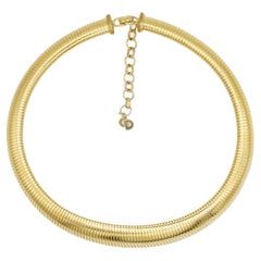Christian Dior Vintage 1980s Ribbed Adjustable Omega Snake Choker Gold Necklace
