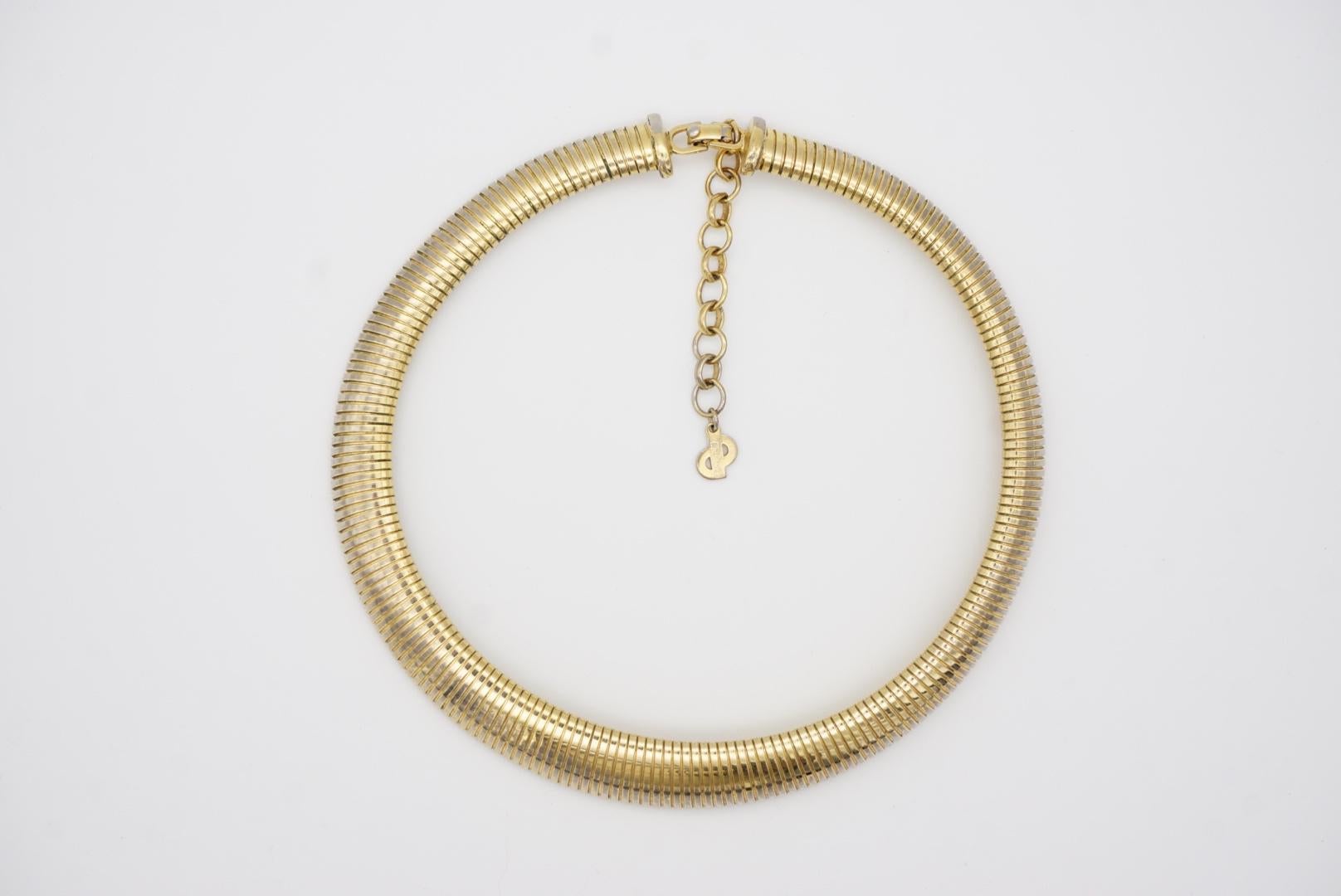 Christian Dior Vintage 1980s Ribbed Adjustable Omega Snake Choker Gold Necklace 2