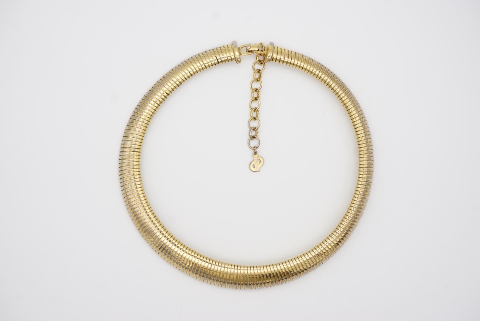 Christian Dior Vintage 1980s Ribbed Adjustable Omega Snake Choker Gold Necklace 1