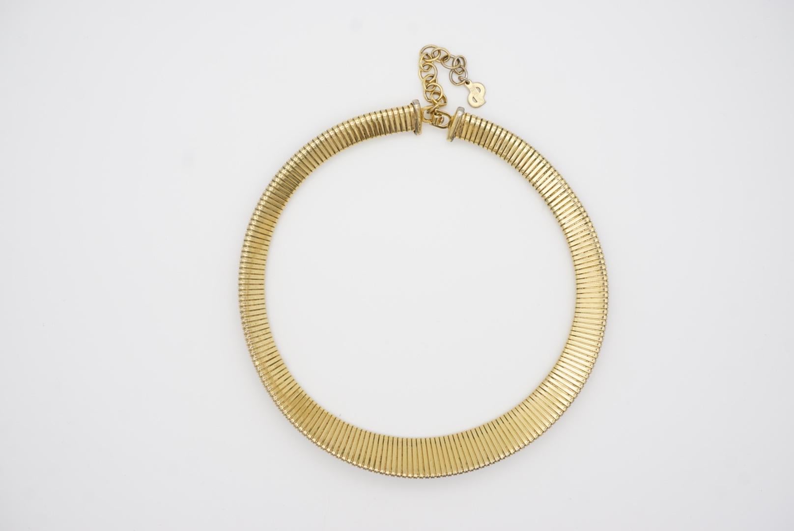 Christian Dior Vintage 1980s Ribbed Adjustable Omega Snake Choker Gold Necklace 3