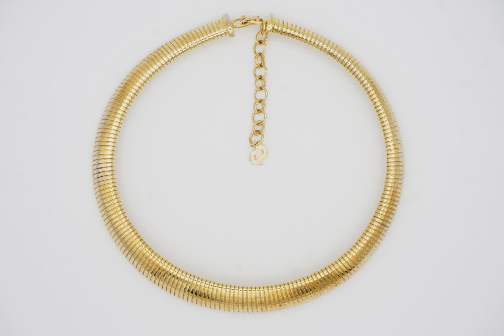 Christian Dior Vintage 1980 Ribbed Adjustable Omega Snake Choker Gold Necklace 2