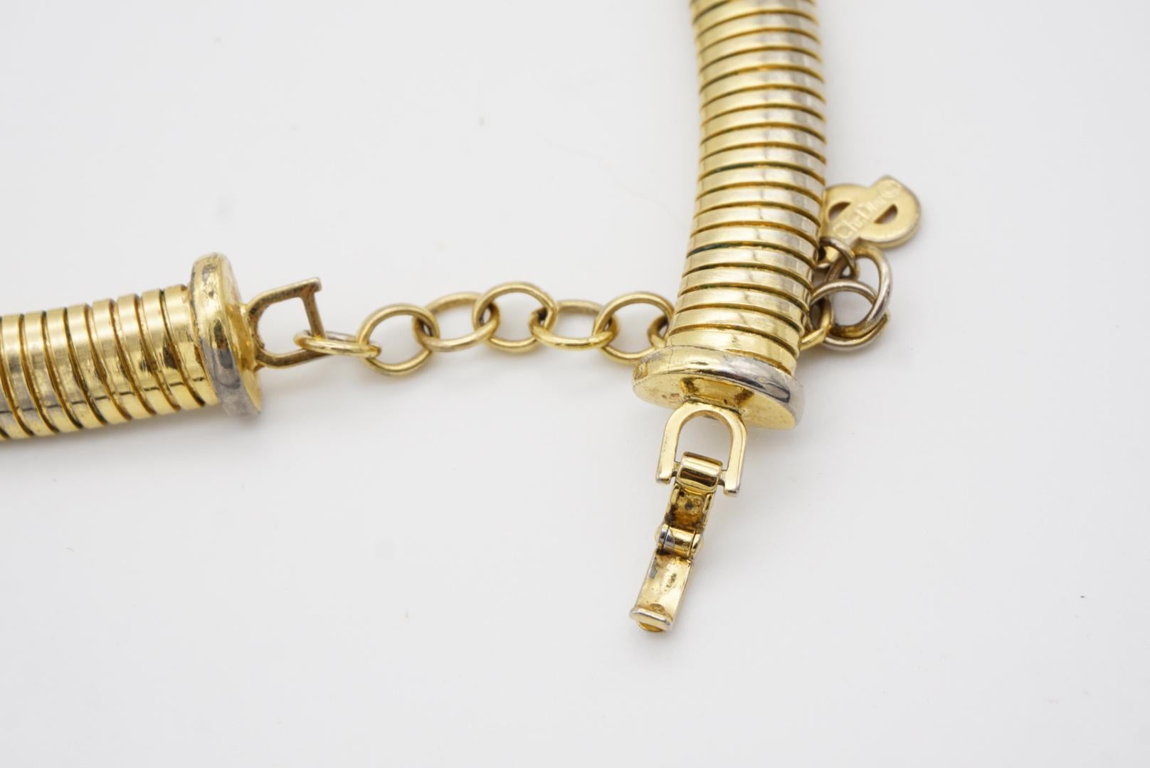 Christian Dior Vintage 1980s Ribbed Adjustable Omega Snake Choker Gold Necklace 5