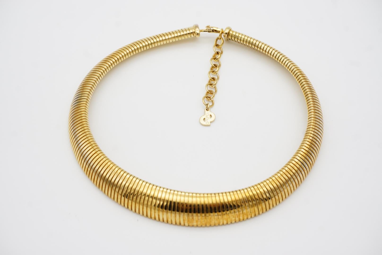 Christian Dior Vintage 1980 Ribbed Adjustable Omega Snake Choker Gold Necklace 3