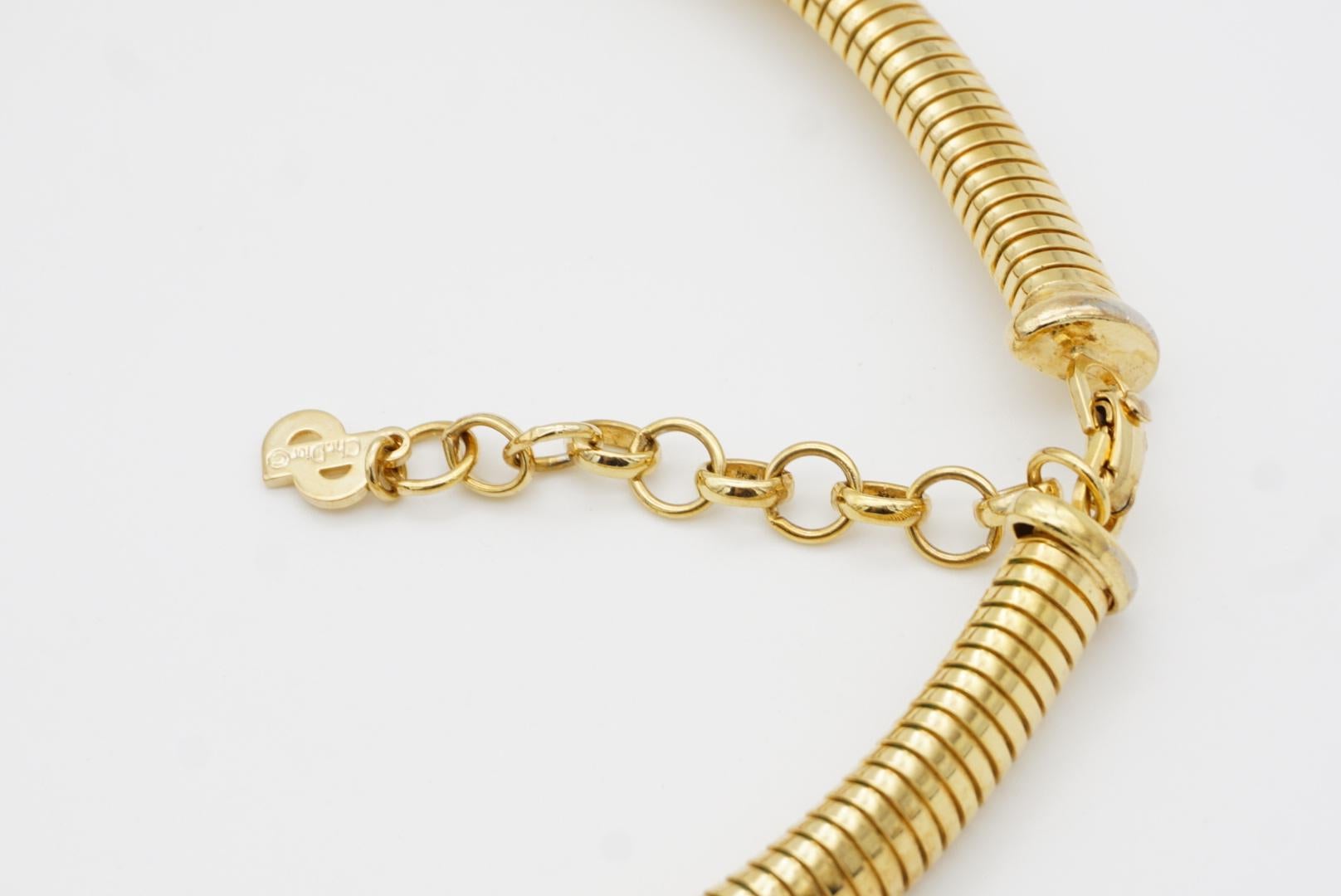Christian Dior Vintage 1980 Ribbed Adjustable Omega Snake Choker Gold Necklace 4
