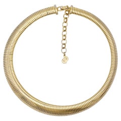 Christian Dior Vintage 1980 Ribbed Adjustable Omega Snake Choker Gold Necklace